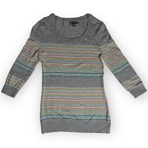 Gap Women's "Crazy" Gray & Multicolor Stripe Round Neck Pullover Sweater Size XS
